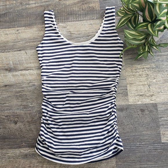Boden Tops - Boden Navy & White Striped Tank Top with Side Ruching Size 4